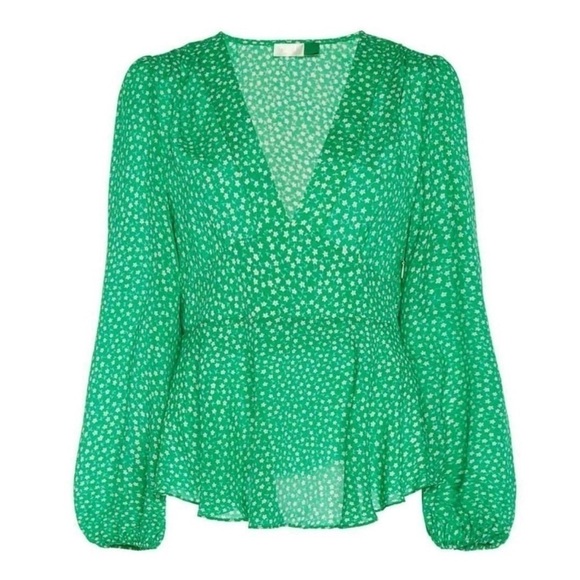 RIXO Silk Ditsy Floral Puff Long Sleeve V-Neck Empire Waist Ruffle Peplum Top XS - Picture 13 of 13